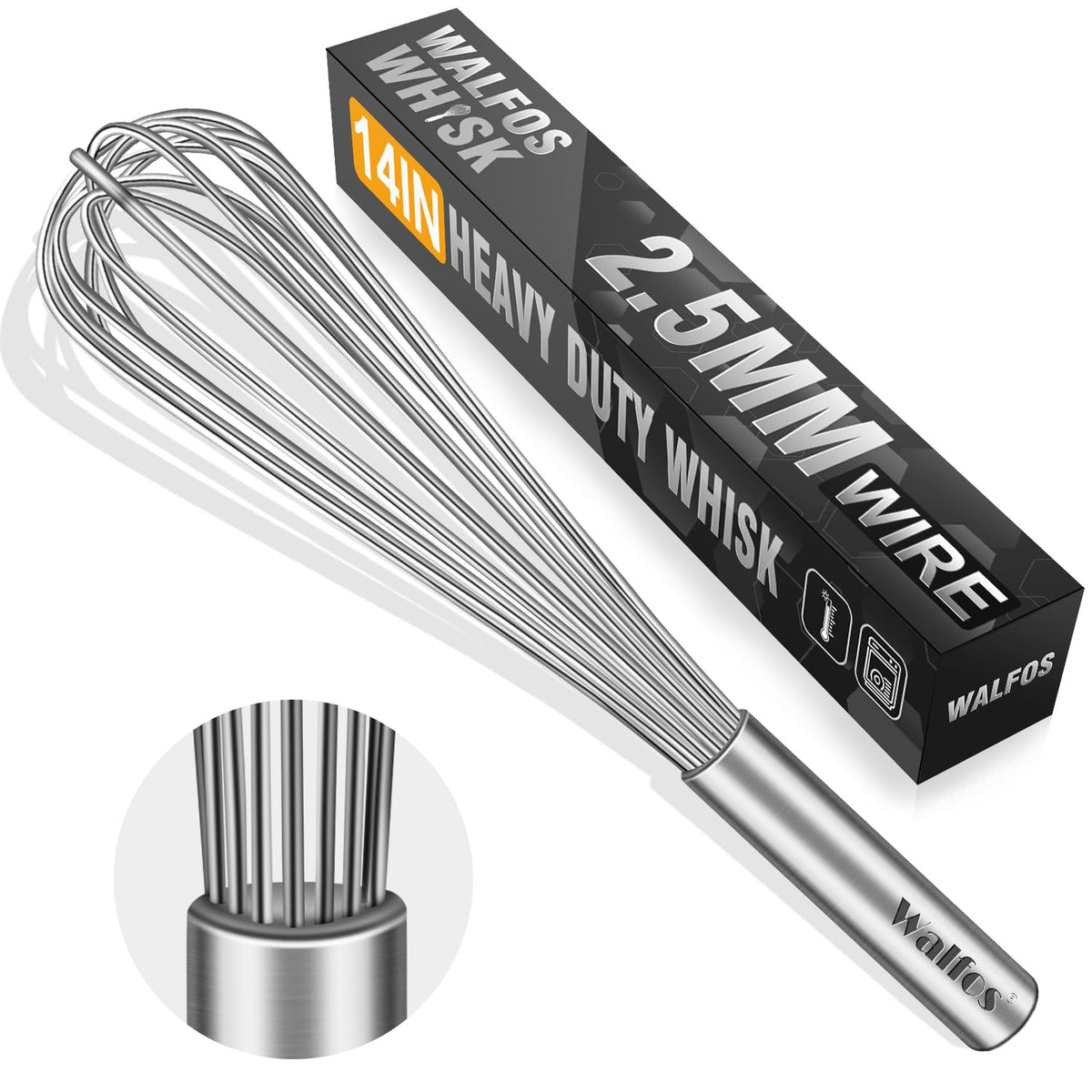 Walfos Whisk, Silicone Whisk Heat Resistant (480°F) Kitchen Whisks Set of 4- Professional Whisks For Cooking Non Scratch, Balloon Egg Whisk Perfect for Frothing, Blending, Beating