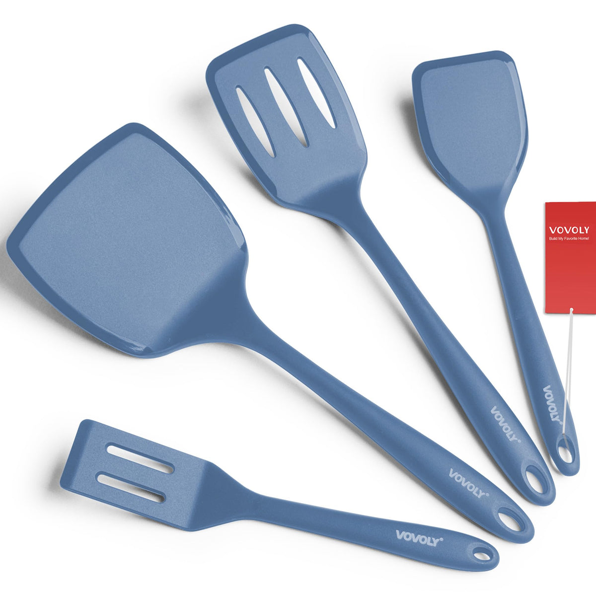 Silicone Spatula Set, 600°F Heat Resistant Kitchen Utensils, 4-Pcs, Khaki