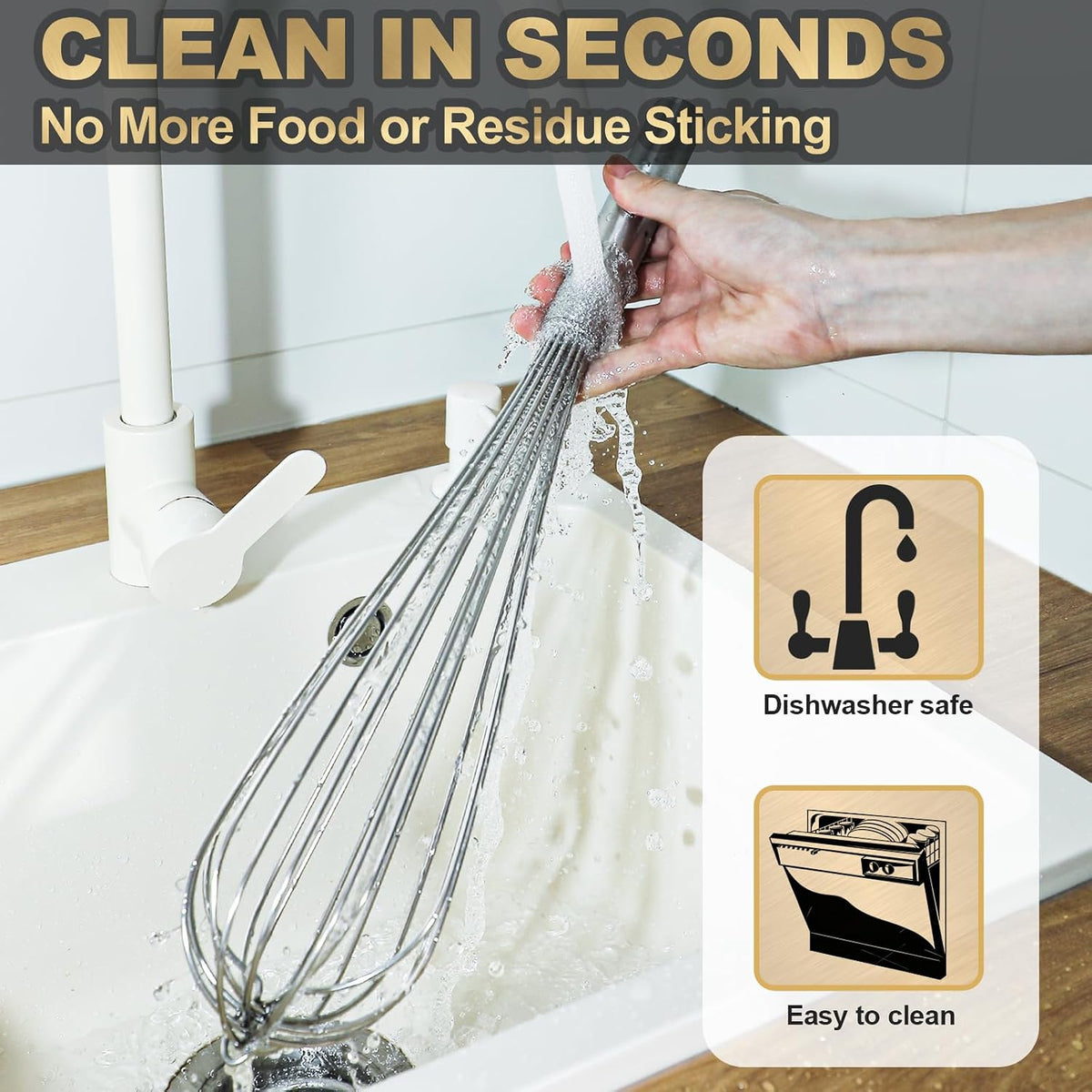 Webake 17 Inch & 14 Inch Commercial Whisk Set of 2, 304 Stainless Steel Large Whisk, Extra-Thick 2.5mm Wires, Professional Kitchen Tool for Mixing, Beating, Blending