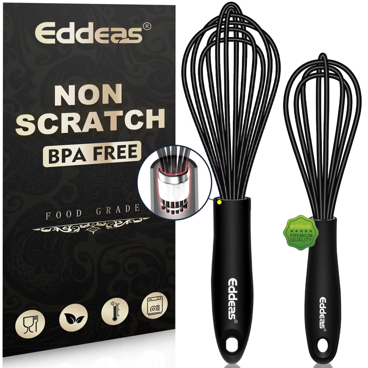 Eddeas 17in/43cm Extra Large Whisk,5Ib Heavy Duty Whisk, 2.4mm Wire Whisk Suitable for Mixing Thick batter and Large batch soup.Not suitable for individual small batch production(Silver)