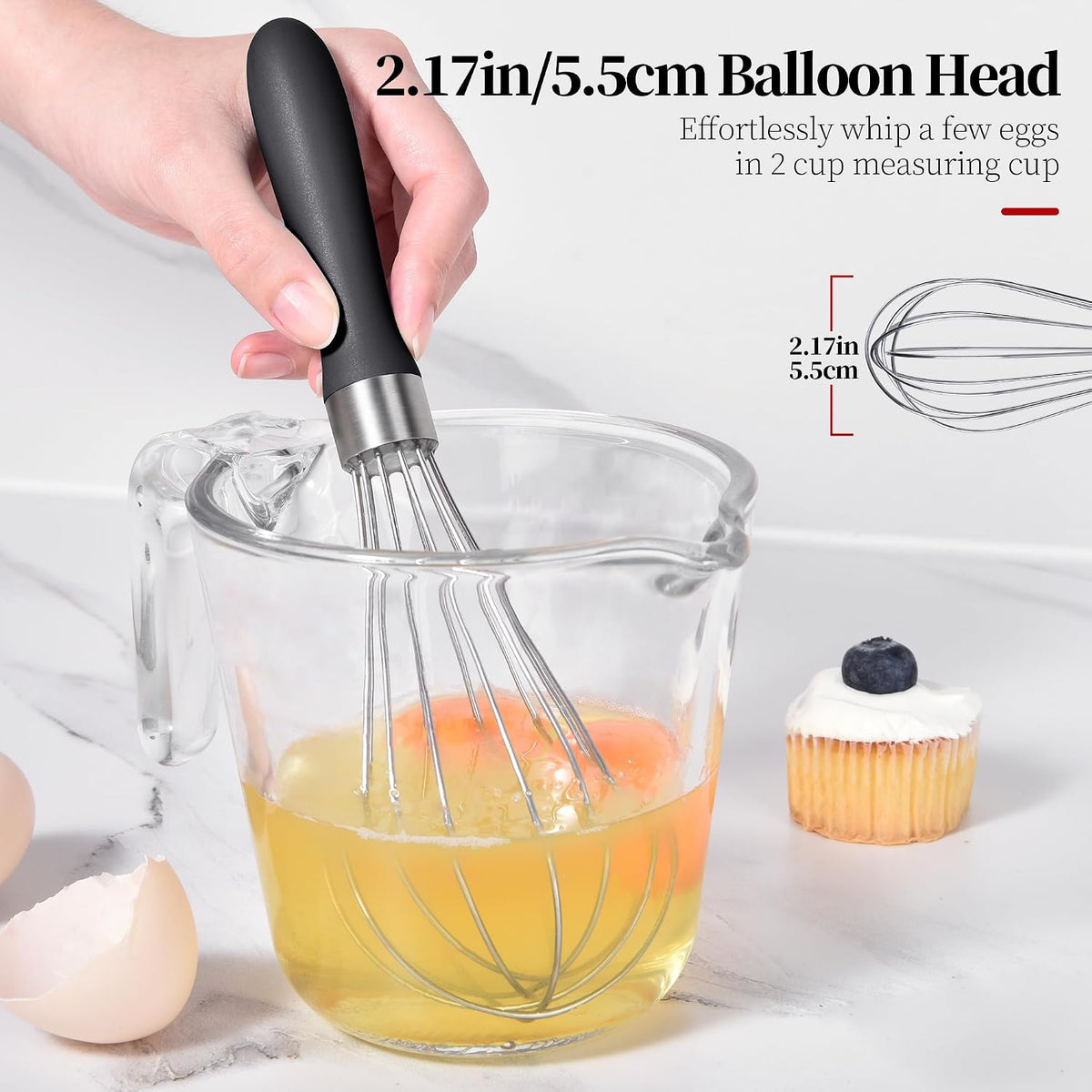 18/8 Stainless Steel Balloon Whisk for Cooking (Small, Black)