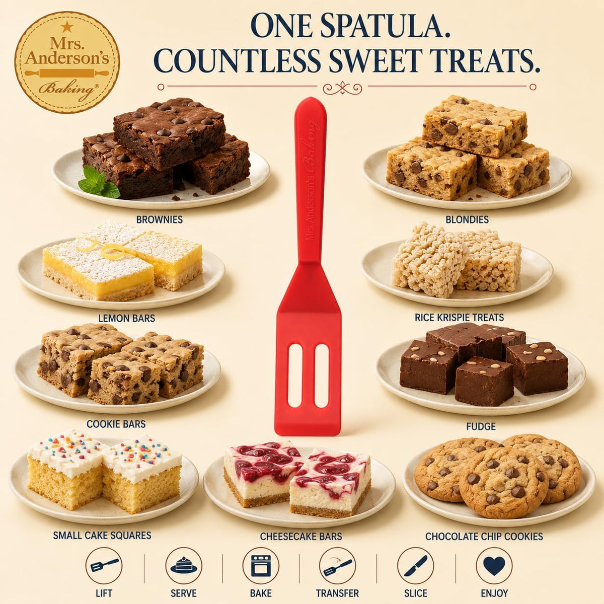 Mrs. Anderson’s Baking Mini Brownie Serving Spatula, 8-Inches x 1.5-Inches, Heat-Resistant Flexible Nonstick Silicone, Red