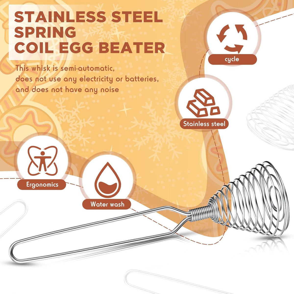 Chengu 4 Pcs Stainless Steel Spring Whisk, 8.46 Inch Hand Push Beater