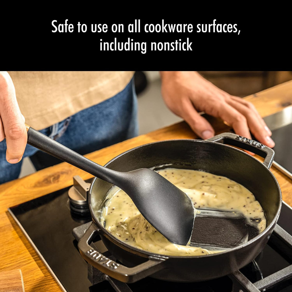 Staub Wok Spatula, Wok Utensil, Non-Stick Silicone, Black