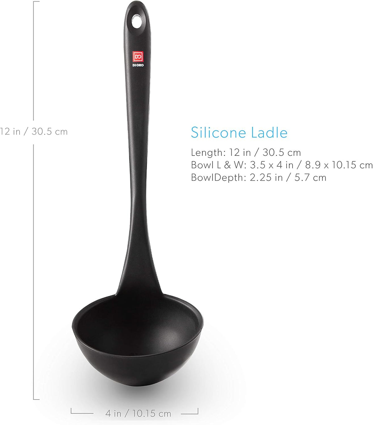 DI ORO Silicone Ladle - Soup & Serving, 600F Heat Resistant, Black