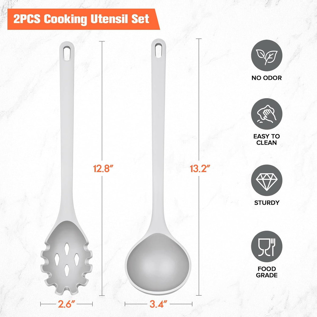 Silicone Spaghetti Spoon & Soup Ladle Cooking Utensils Set of 2 (GRAY)