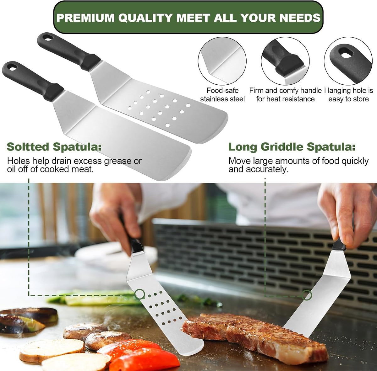 EWFEN 35PCS Griddle Accessories Kit, Flat Top Grill Accessories Set for Blackstone and Camp Chef, Grill Spatula Set with Enlarged Spatulas, Basting Cover, Scraper for Outdoor Barbecue