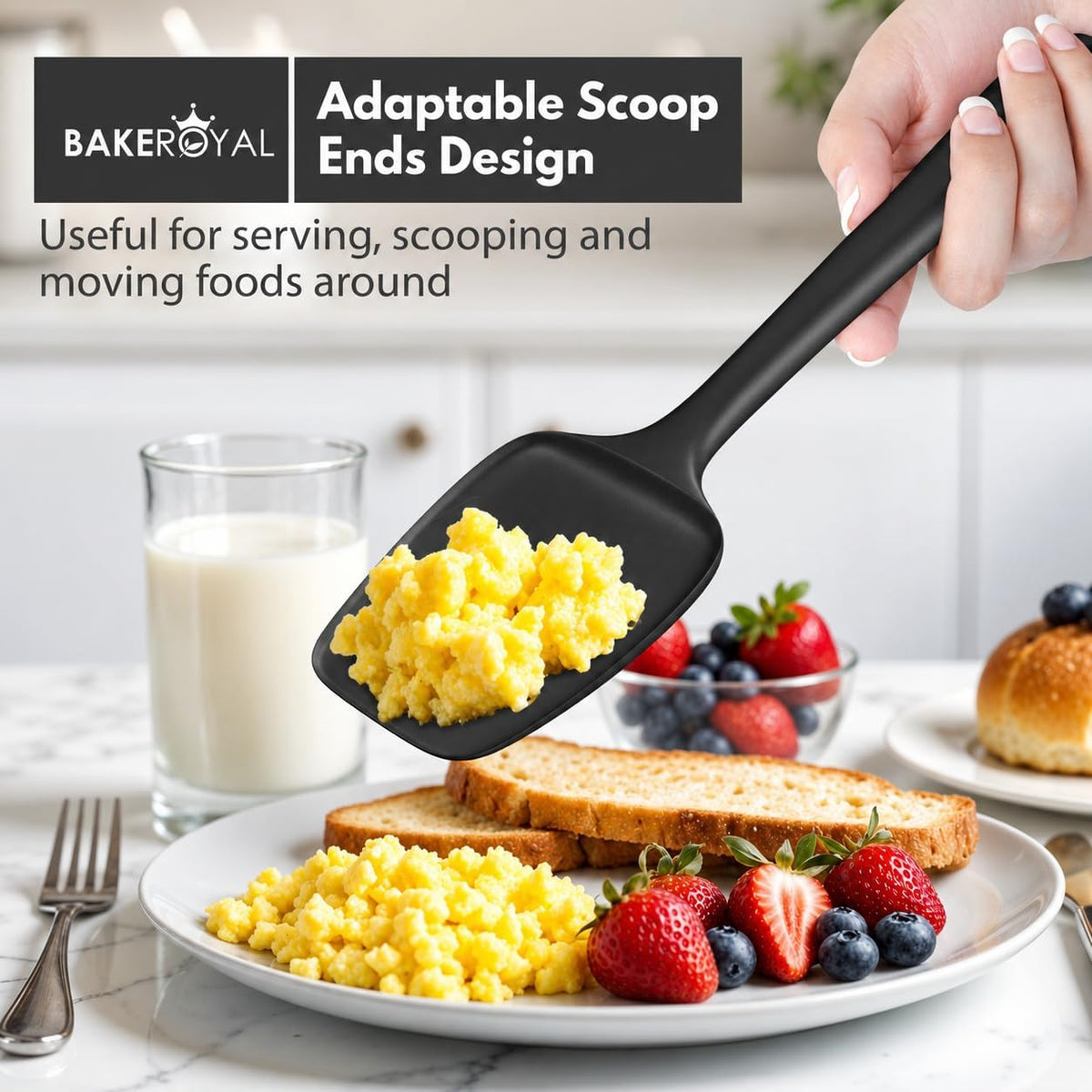 BakeRoyal Silicone Spatula Set, 600°F Heat Resistant, 4 Piece BPA-Free Food Grade Silicone Kitchen Utensils Set for Baking, Cooking & Mixing, Non Stick Silicone Cooking Utensils Set - Black