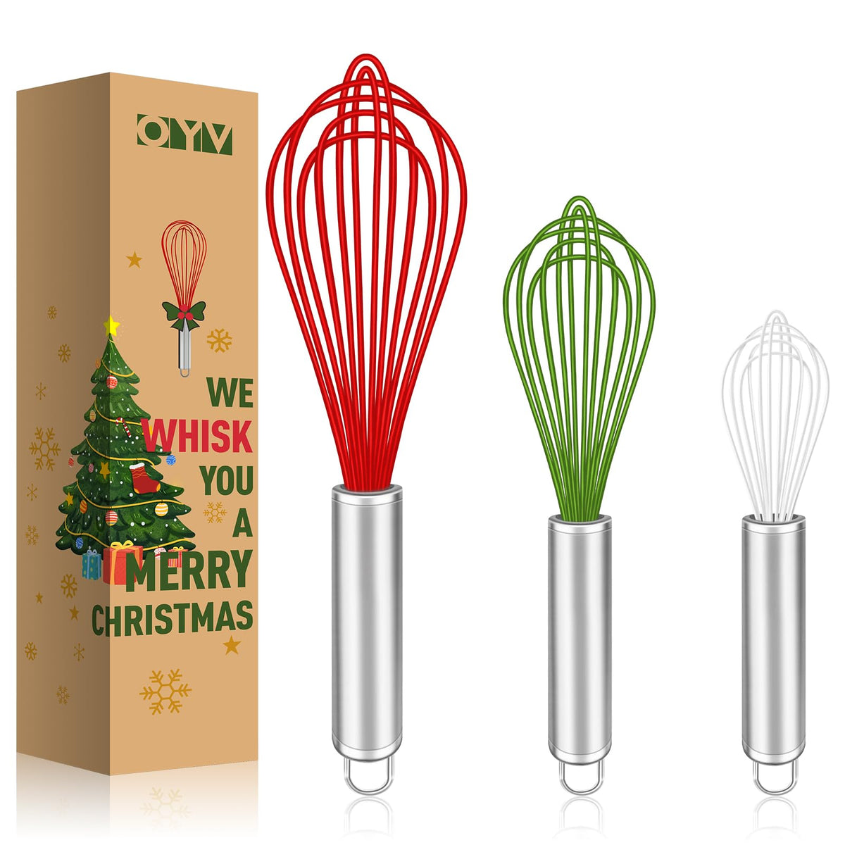 OYV Pink Silicone Whisk Set of 3, 8/10/12 Inch, Non-Scratch