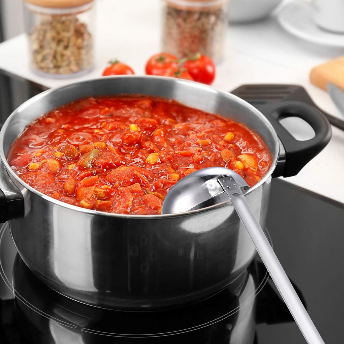 meekoo 3 Pieces Stainless Steel Ladles with Pouring Rim Long Handle,4 Oz
