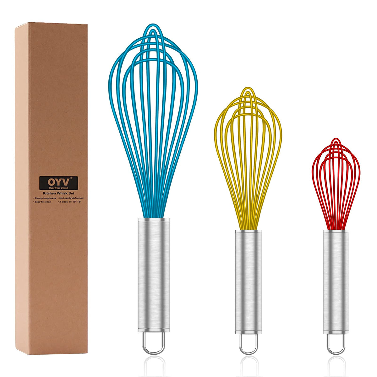 OYV Pink Silicone Whisk Set of 3, 8/10/12 Inch, Non-Scratch