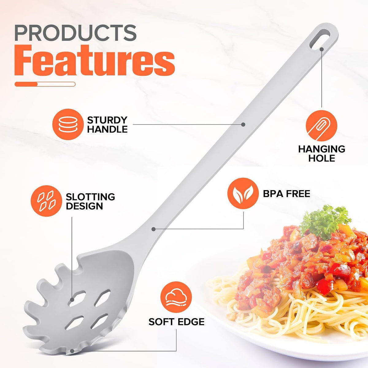 Silicone Spaghetti Spoon & Soup Ladle Cooking Utensils Set of 2 (GRAY)