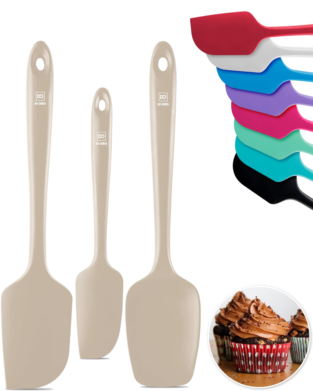 DI ORO Silicone Spatula Set - 600F Heat Resistant, 3-Pc Black