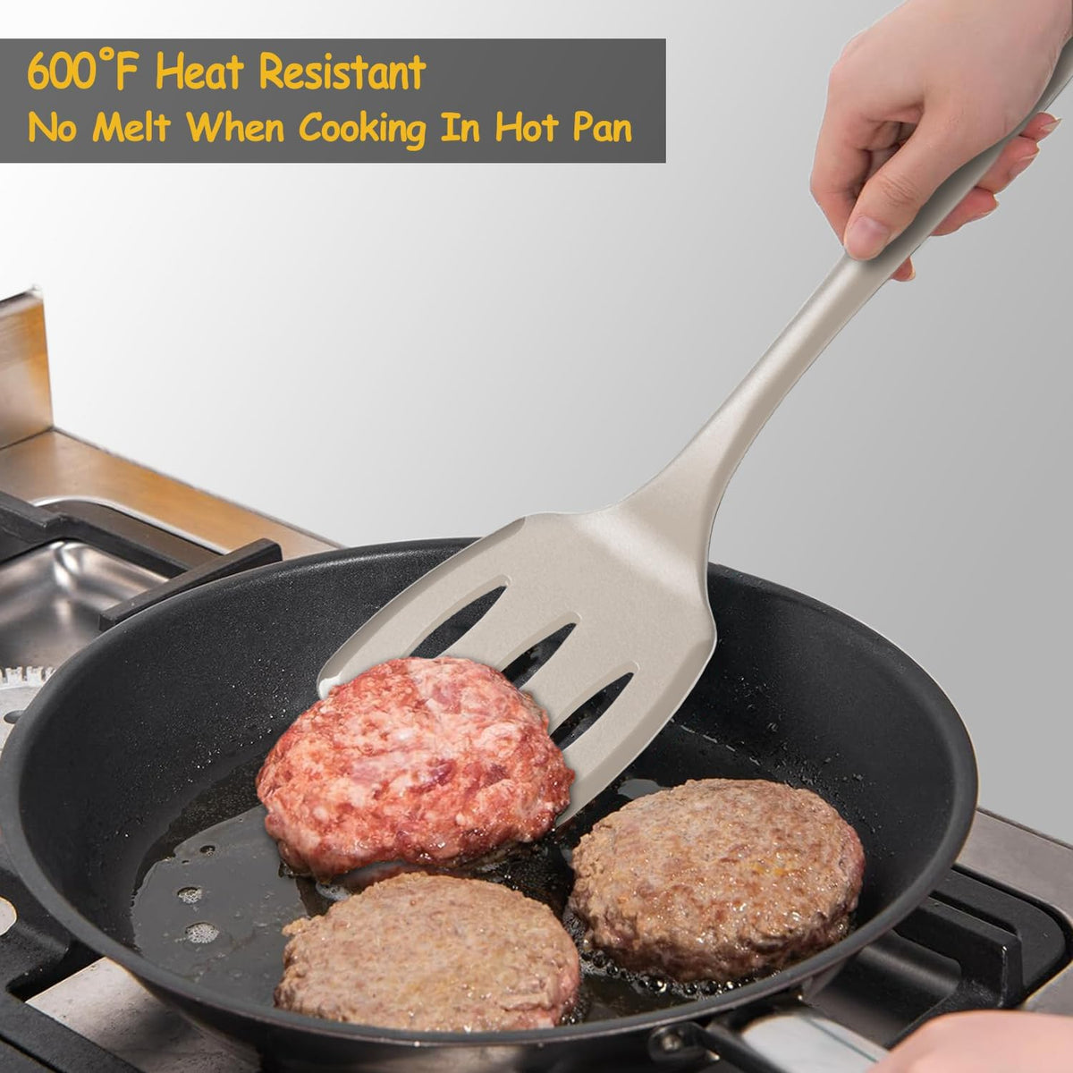 Silicone Spatula Set, 600°F Heat Resistant Kitchen Utensils, 4-Pcs, Khaki