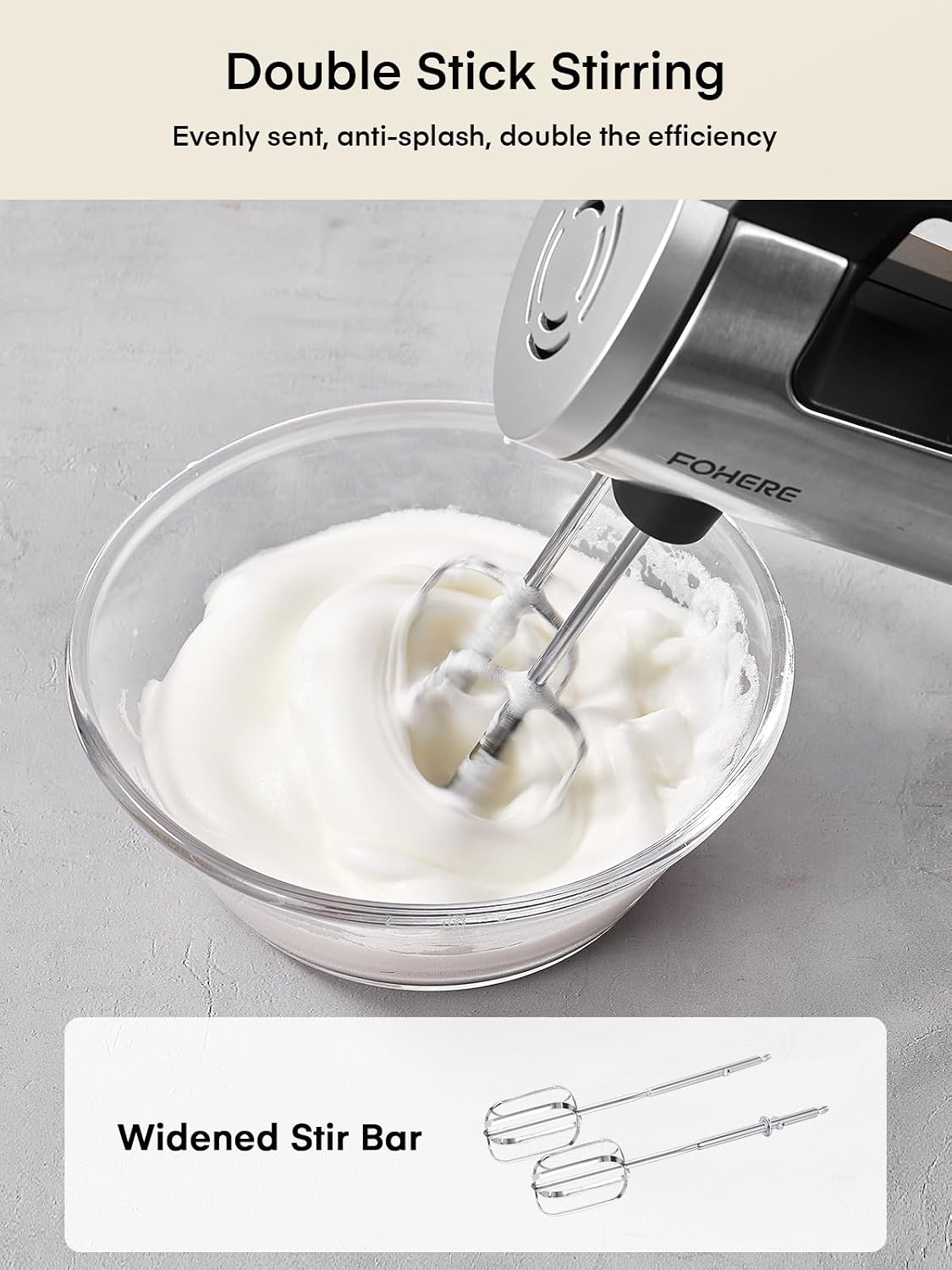 Hand Mixer Electric Handheld, 6 Speed & Turbo Electric Mixer, 300W Handheld Mixer with 2 Stainless Steel Whisk and 2 Dough Hook for Whipping, Mixing Cookies, Brownie, Cakes, Dough Batters, Silver