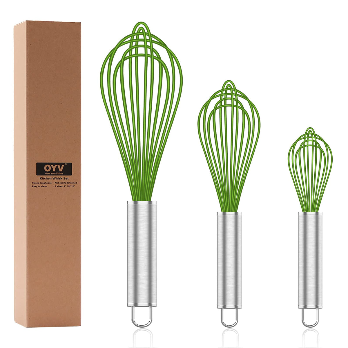 OYV Pink Silicone Whisk Set of 3, 8/10/12 Inch, Non-Scratch