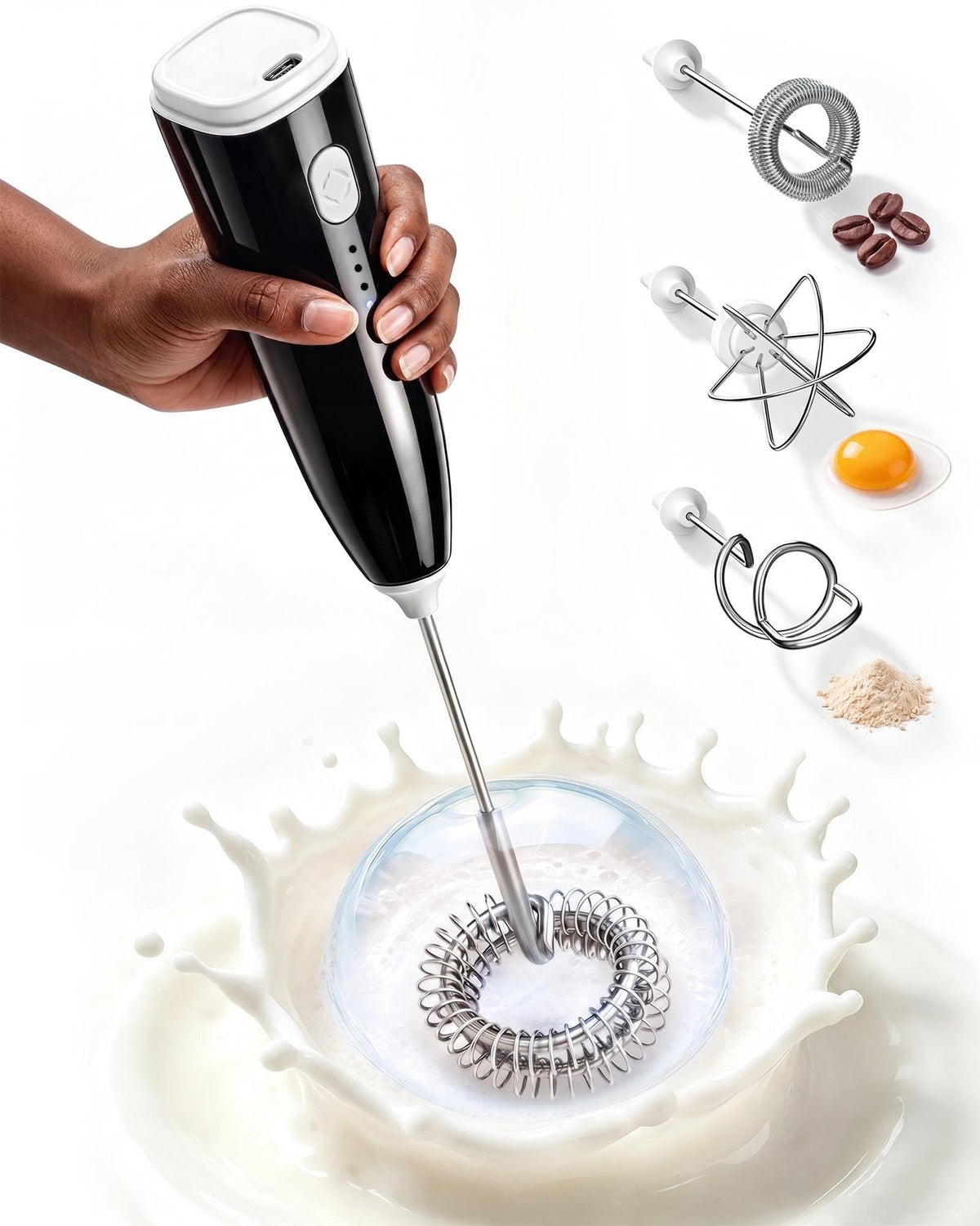 Milk Frother Handheld,Portable Electric Drink Mixer&Wand,Egg Whisk-Green