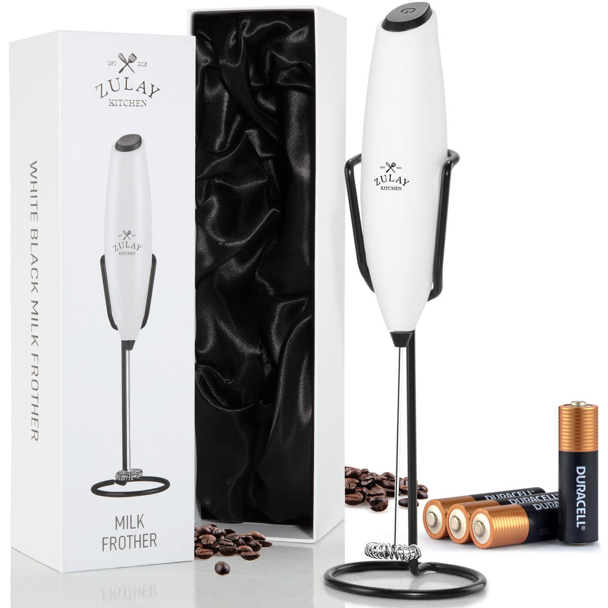 Zulay Kitchen Rechargeable Milk Frother Handheld - Frother Wand, Drink Mixer, Electric Whisk Frother, for Cappuccinos, Matcha & Protein Powder - Lux 4 Whisk 2 Speed Waterproof 2000mAh Alpha Black