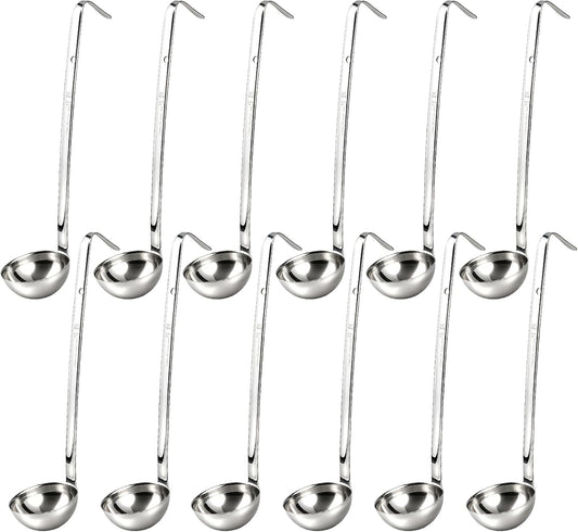12 Pieces Stainless Steel Soup Ladle Sturdy Soup Ladle with Long Handles Portion Control Serving Spoons for Cooking Soup Sauce Kitchen Home(2 oz)