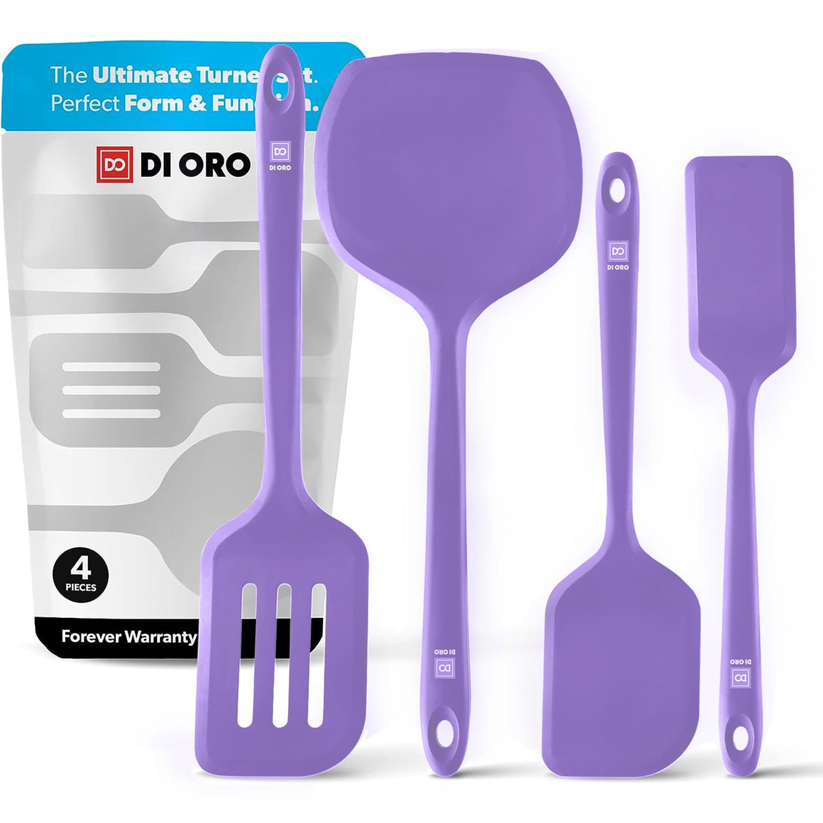DI ORO Silicone Turner Spatula Set - 600F Heat Resistant, 4-Pc Black
