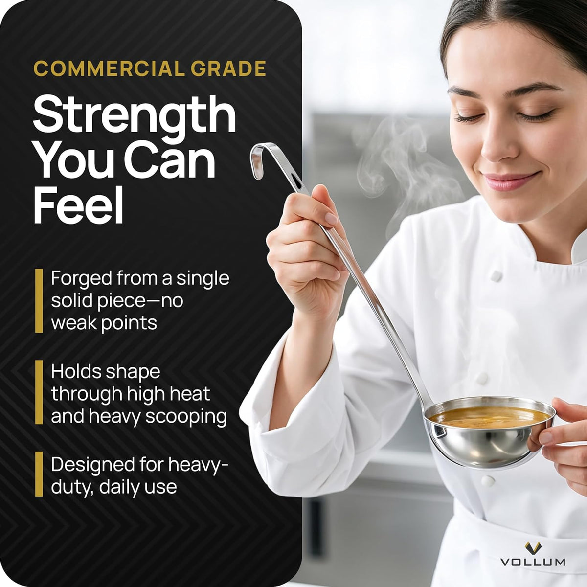 Vollum 1-Piece Stainless Steel Ladle - Heavy Duty Commercial Thick Stainless Steel - 4 Ounce (3.1" Bowl Diameter, 12.25" Handle Length)