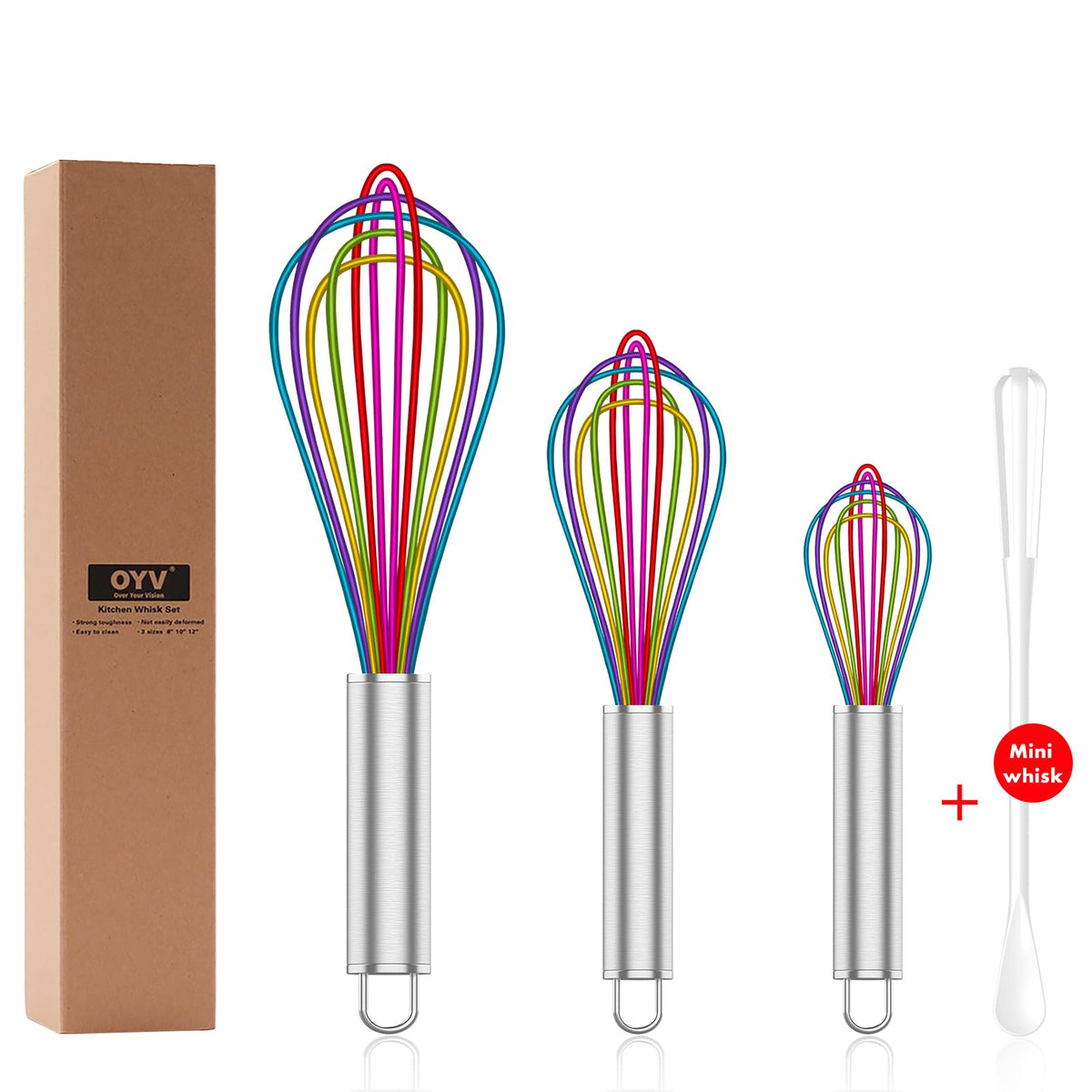 OYV Pink Silicone Whisk Set of 3, 8/10/12 Inch, Non-Scratch