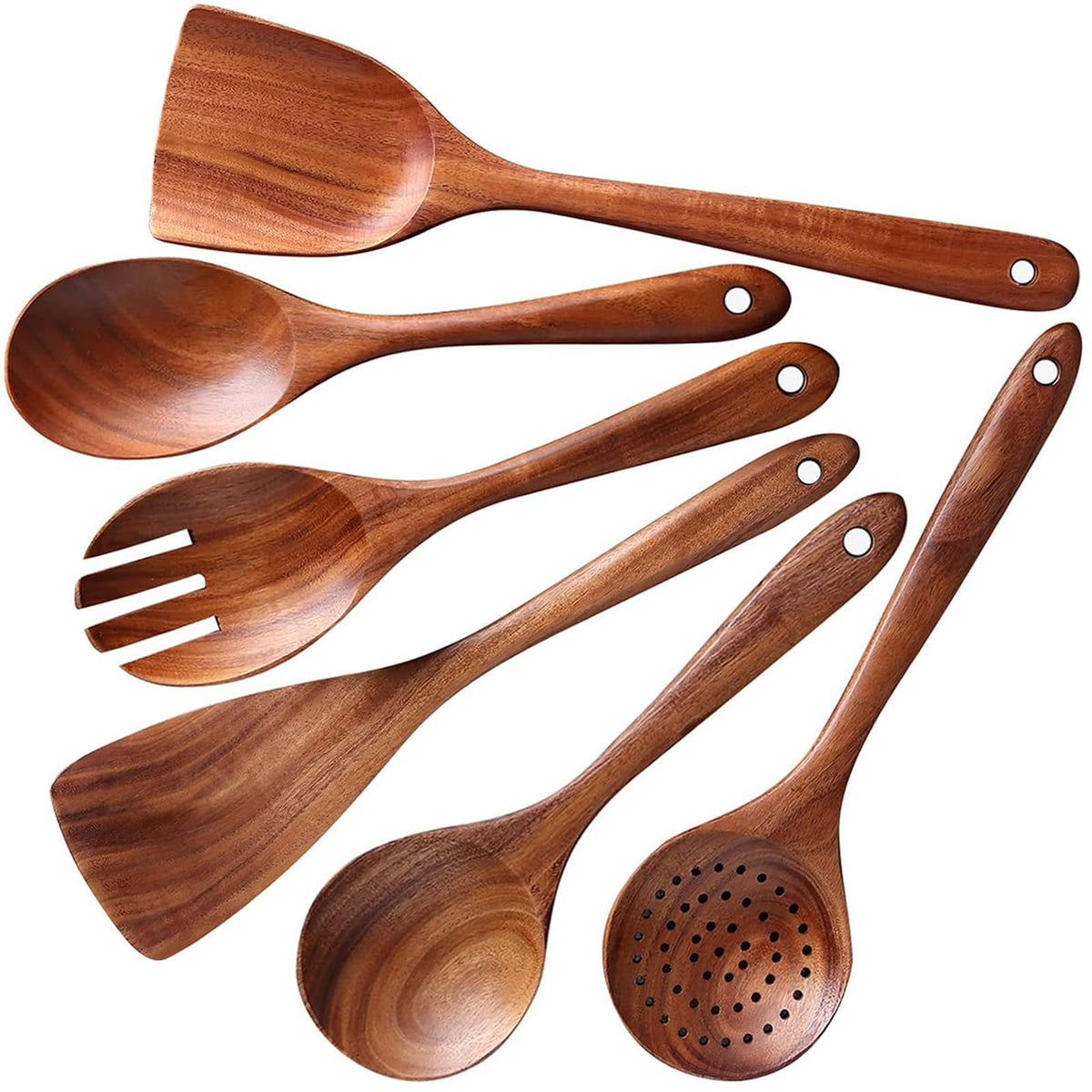 3Pcs Wooden Ladle for Soup, 3Size Natural Teak Wooden Cooking Spoons, Wood Soup Spoon for Serving, Stirring, Non-Stick Heat-Resistant, Kitchen Spoon Sets for Mom and Wife Cooking Gifts