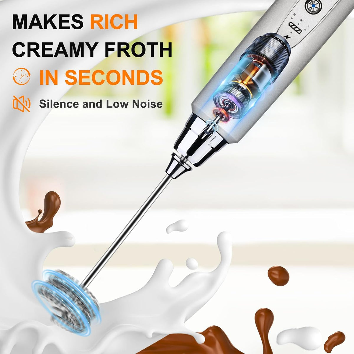 YUSWKO Handheld Milk Frother Wand for Coffee, Rechargeable Electric Whisk