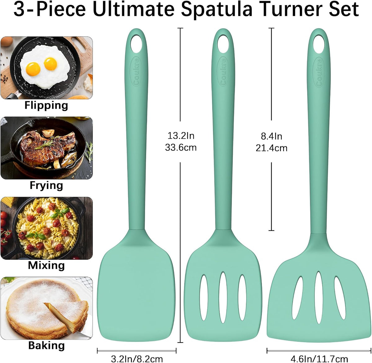 Coukre 3 Pack Silicone Spatula Set, Heat Resistant to 500°F, BPA-Free
