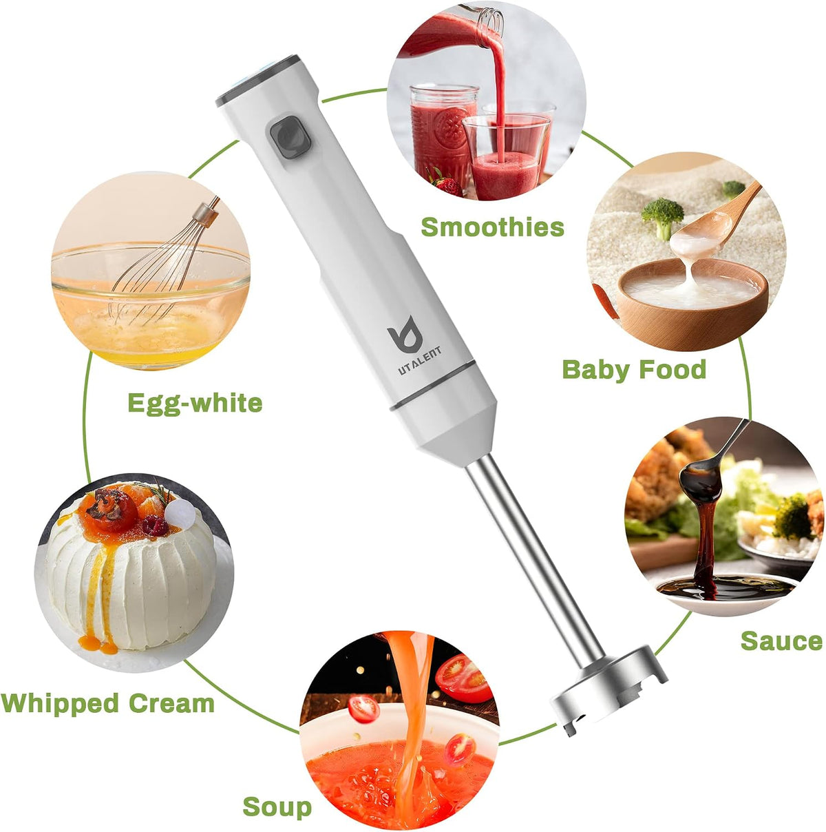 UTALENT Cordless Hand Blender with whisk for Smoothies, Milkshakes & Soups