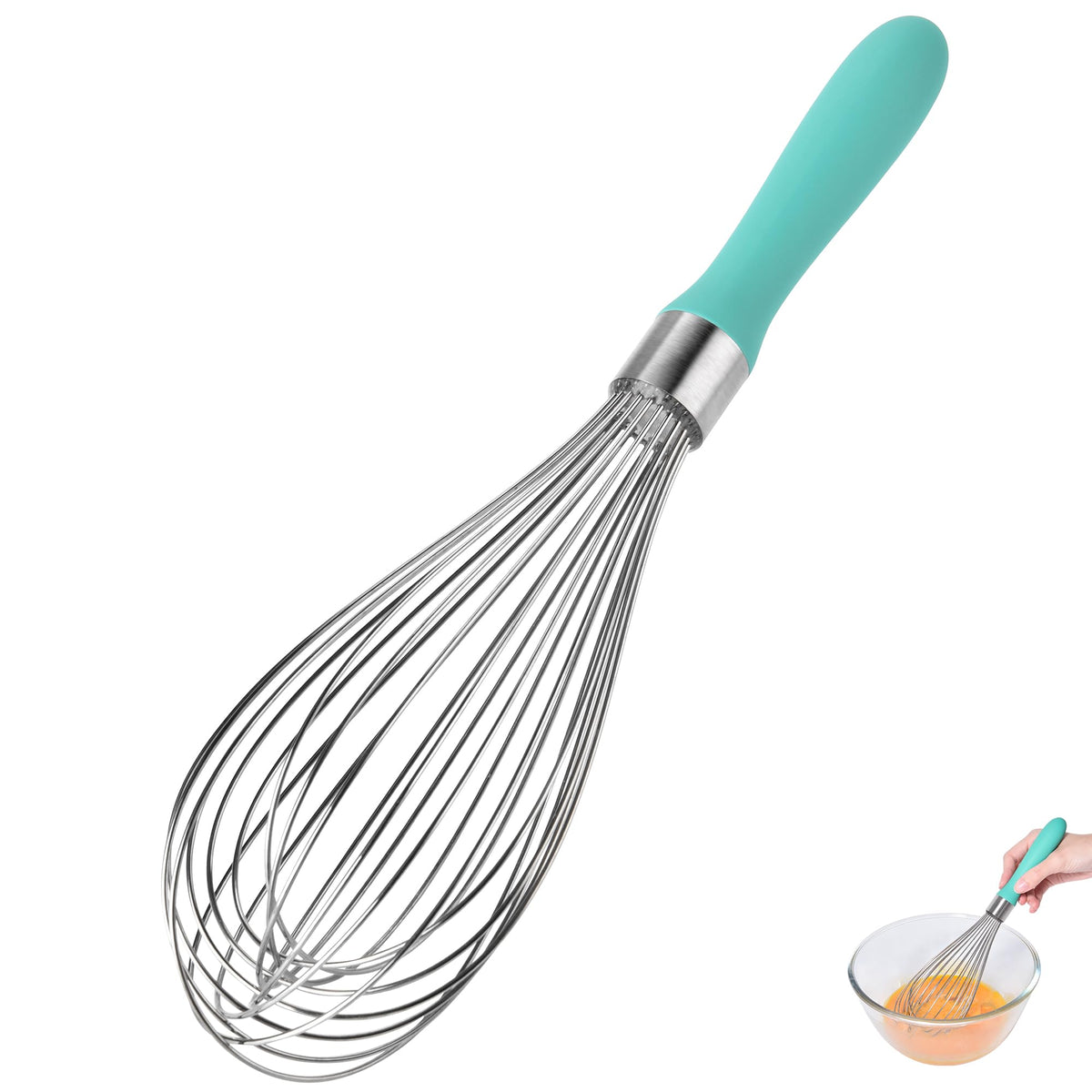 18/8 Stainless Steel Balloon Whisk for Cooking (Small, Black)