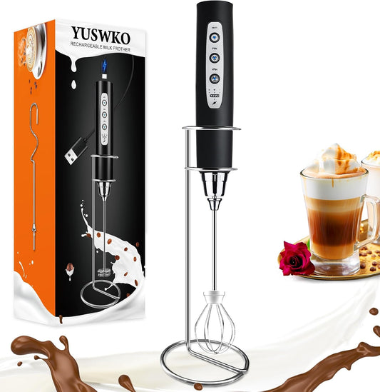 YUSWKO Handheld Milk Frother Wand for Coffee, Rechargeable Electric Whisk