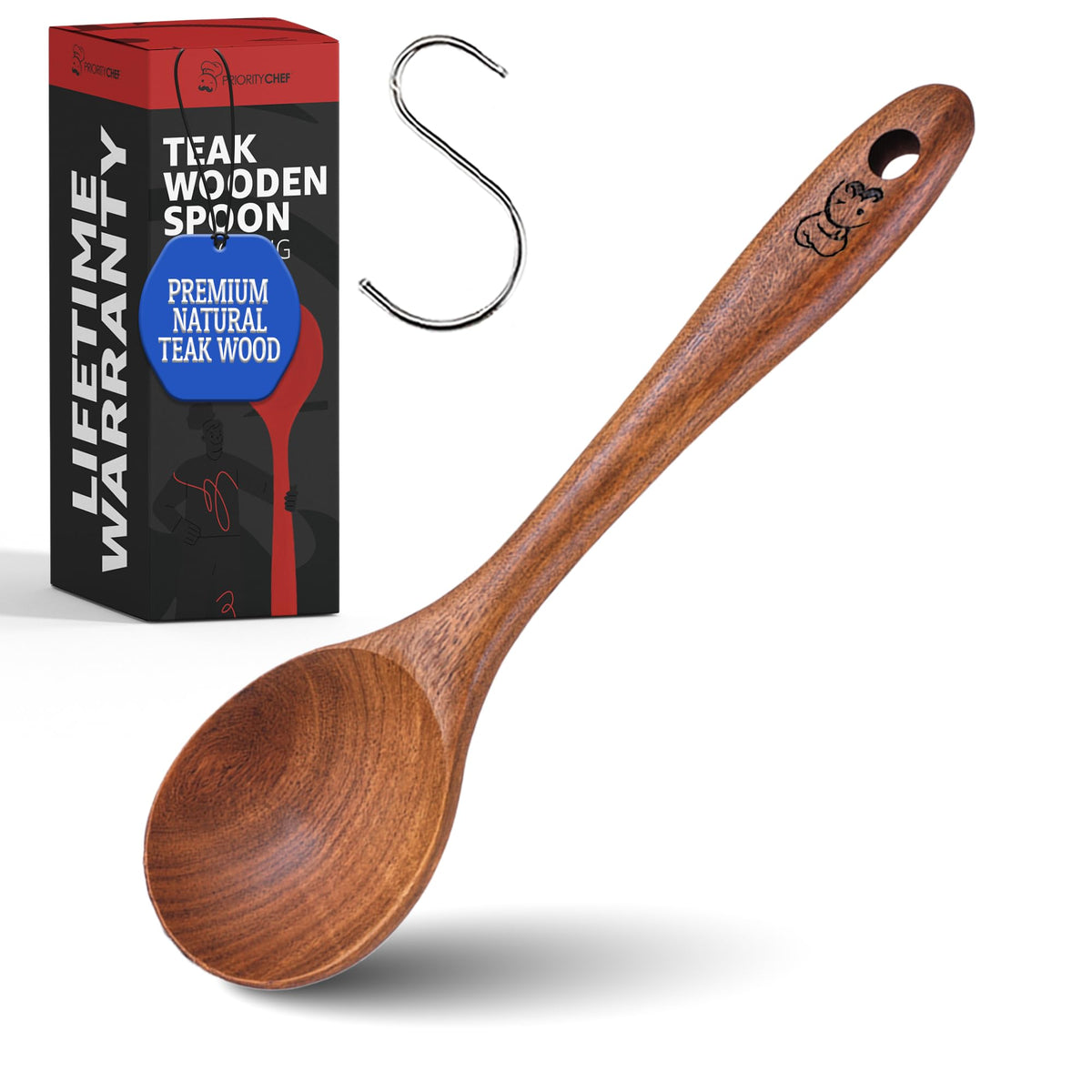 PriorityChef Premium Wooden Ladle for Soup - Handcrafted Teak Wooden Soup Spoon with Long Handle for Cooking and Serving - Deep Wood Ladel for Kitchen Use - Nonstick Safe Wood Ladle