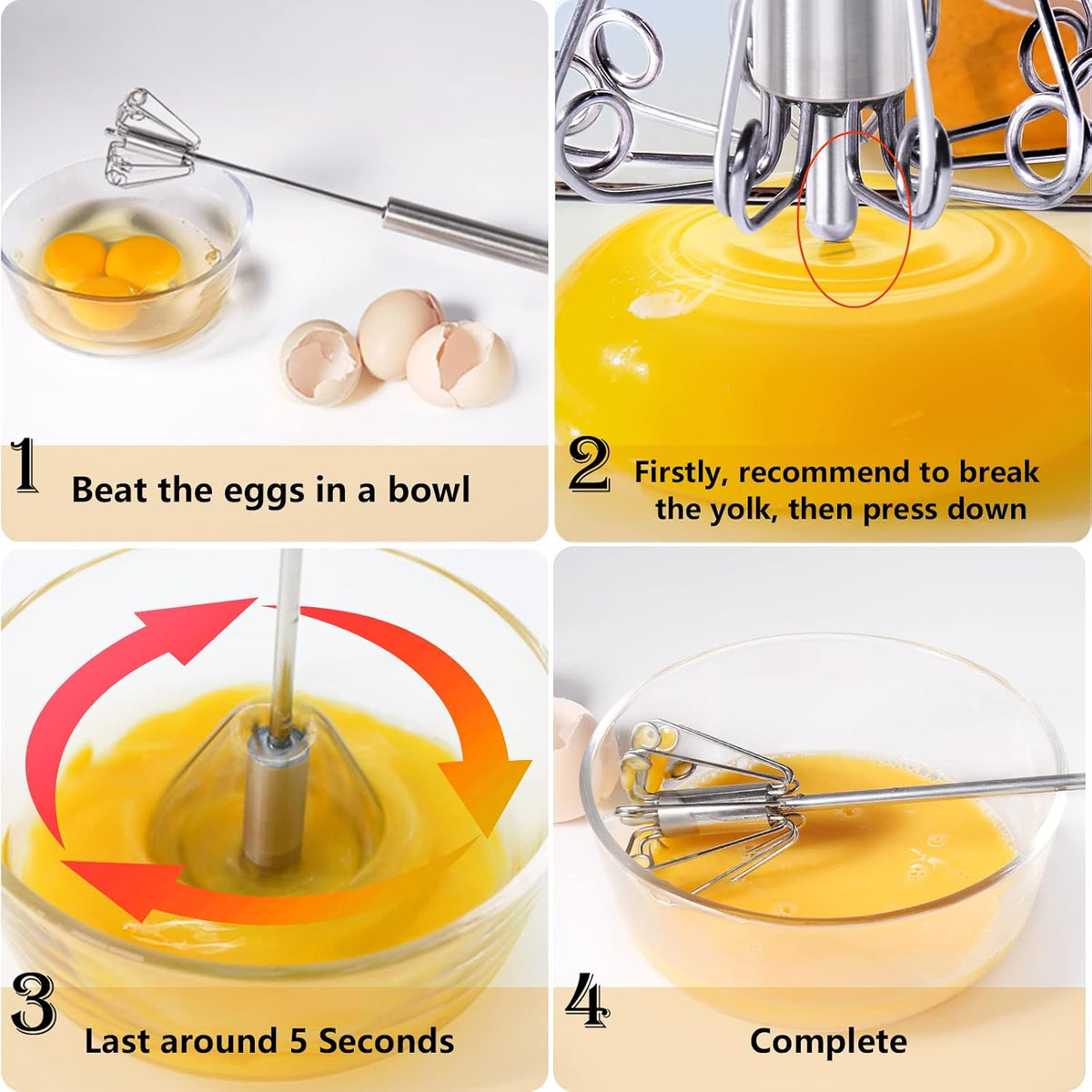 Newness Whizzy Whisk, Stainless Steel Semi Automatic Whisk Blender for Home -Versatile Tool for Egg Beater, Milk Frother, Hand Push Wisk - Kitchen Utensil for Blending, Whisking, Beating & Stirring