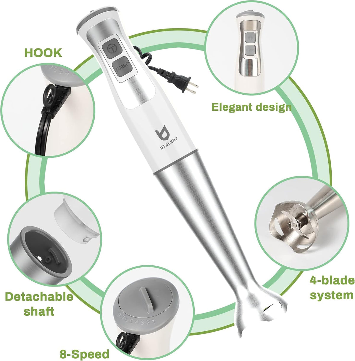 UTALENT 3-in-1 Immersion Hand Blender - Puree Baby Food, Sauces and Soups