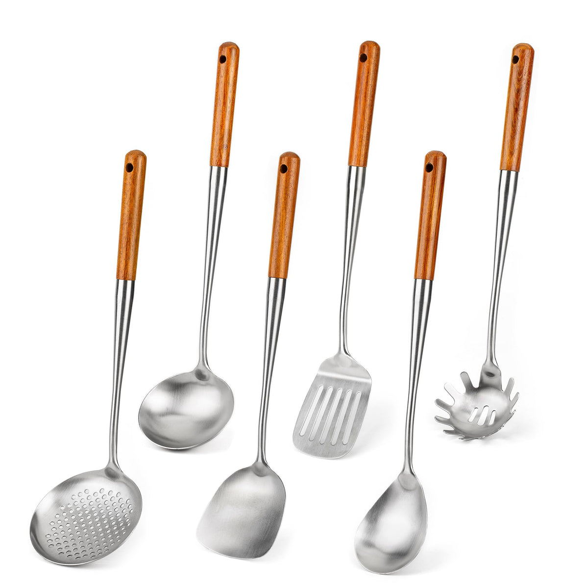 FJNATINH Wok Spatula and Ladle,Skimmer Ladle Tool Set, 17inches Spatula for Wok, 304 Stainless Steel Cooking Utensils