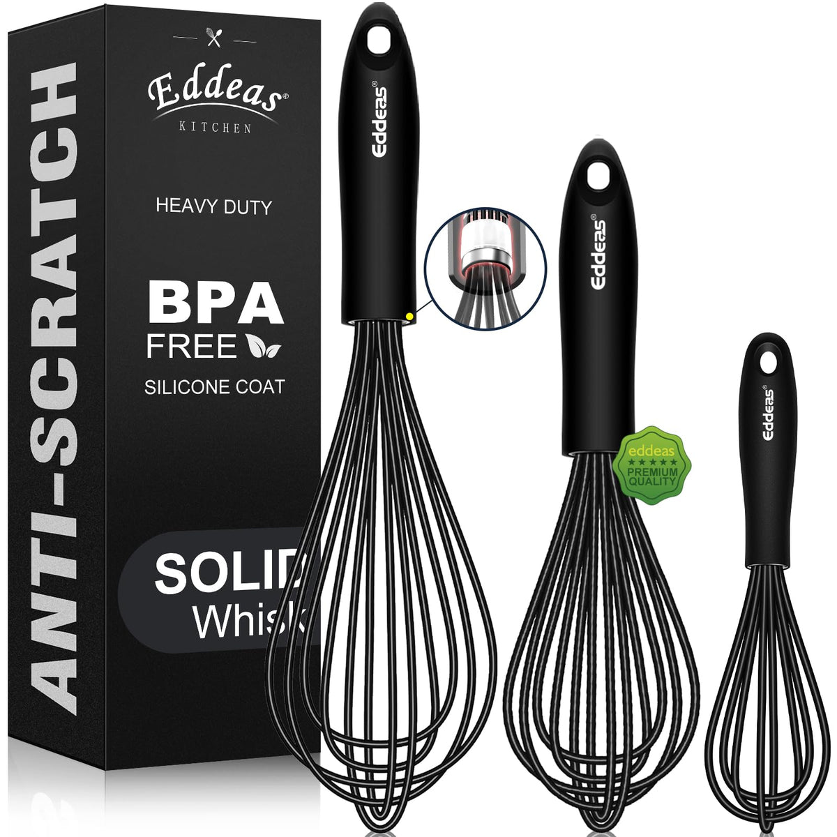 Eddeas 17in/43cm Extra Large Whisk,5Ib Heavy Duty Whisk, 2.4mm Wire Whisk Suitable for Mixing Thick batter and Large batch soup.Not suitable for individual small batch production(Silver)