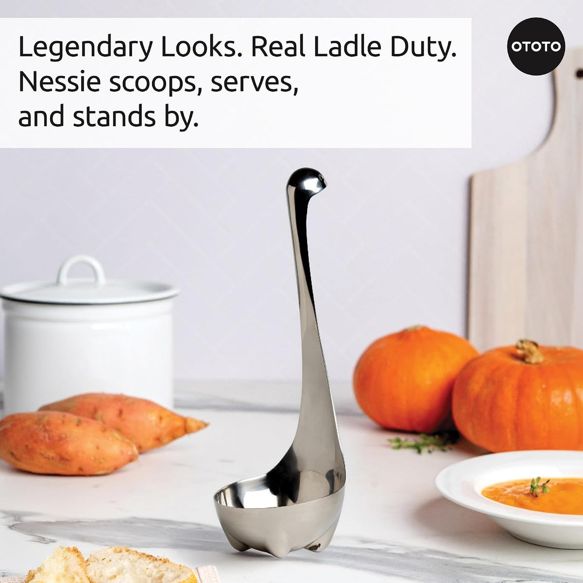 OTOTO The Original Nessie Stainless Steel Ladle - Soup Ladle, Cute Gifts, Funny Kitchen Gadgets, Loch Ness design, Cooking Gifts, BPA Free