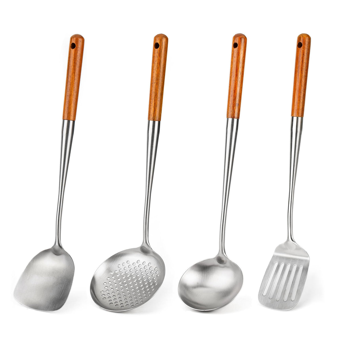 FJNATINH Wok Spatula and Ladle,Skimmer Ladle Tool Set, 17inches Spatula for Wok, 304 Stainless Steel Cooking Utensils