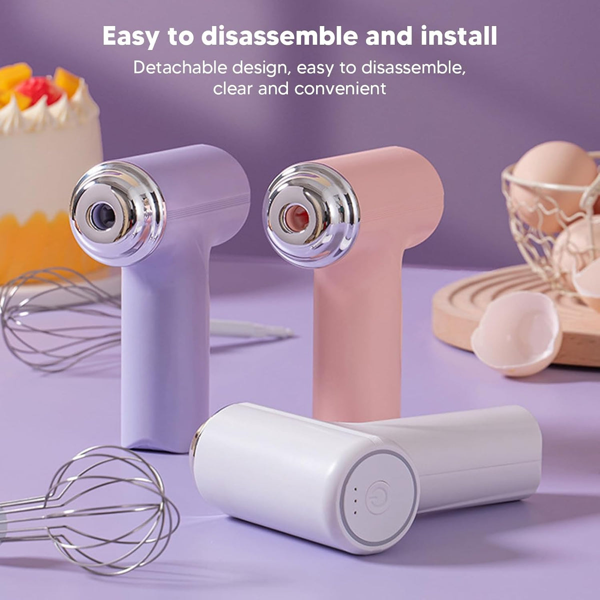 Egg Beater, Compact Electric Hand Mixer Handheld Milk Frother Portable Cordless Electric Whisk Rechargeable Small Mixer for Eggs, Milkshake Cream, Butter, Salad, Dressing