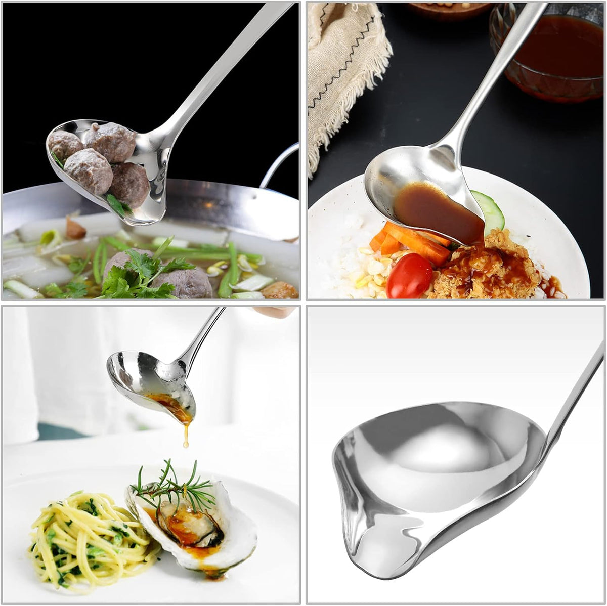 2 PCS Gravy Ladle with Pour Spout, 10.6 inch Long Handle Sauce Ladle, Stainless Steel Saucier Drizzle Spoon for Spooning Gravies Sauces Dressings Kitchen Utensil