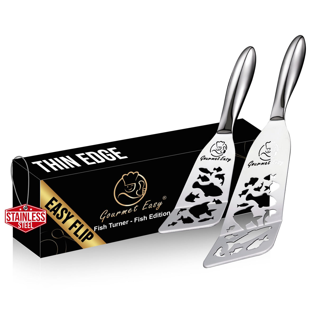 Gourmet Easy Fish Spatula Set, Ultra-Thin Edge for Easy Turning & Flipping