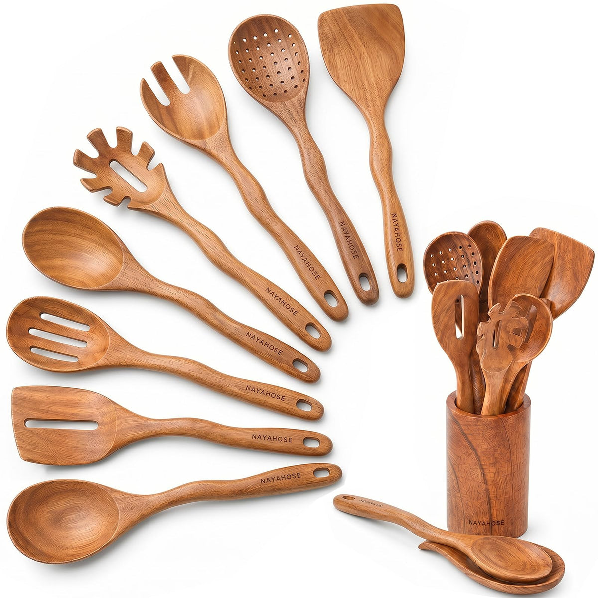 3Pcs Wooden Ladle for Soup, 3Size Natural Teak Wooden Cooking Spoons, Wood Soup Spoon for Serving, Stirring, Non-Stick Heat-Resistant, Kitchen Spoon Sets for Mom and Wife Cooking Gifts