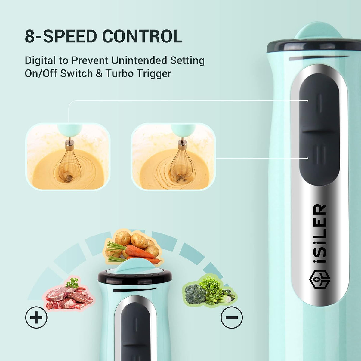 5-in-1 Hand Blender, 500W, 8 Speeds, Includes Chopper Frother Whisk