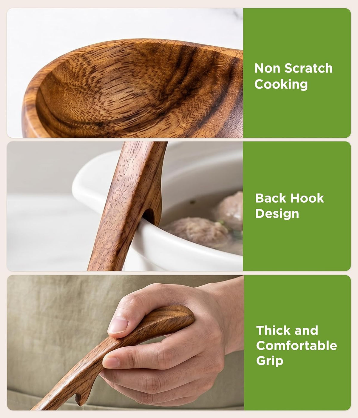 Wooden Spoons for Cooking: 3 Size Teak Wooden Ladle
