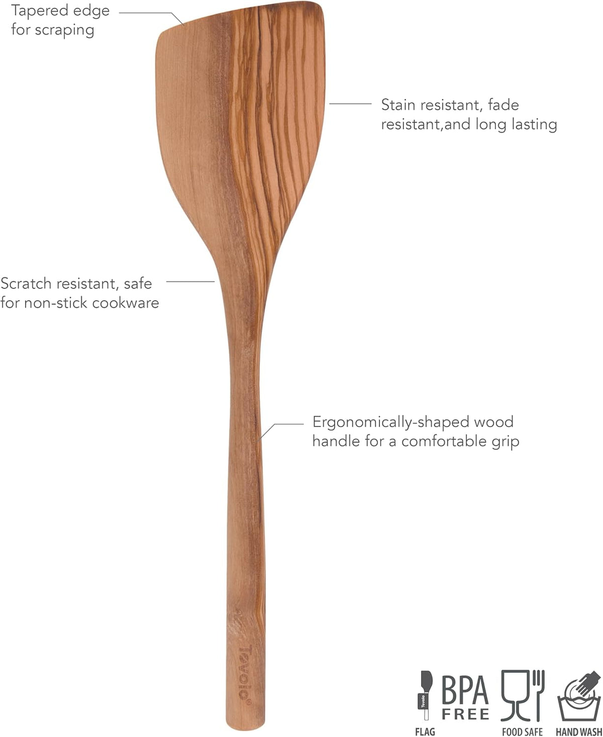 Tovolo Olivewood Angled Turner Spatula, Natural Wood Turner for Cooking & Baking, Wide Flat Edge Pancake Flipper, Safe for Nonstick Pans & Cast Iron Skillets, 12.5" Kitchen Tool