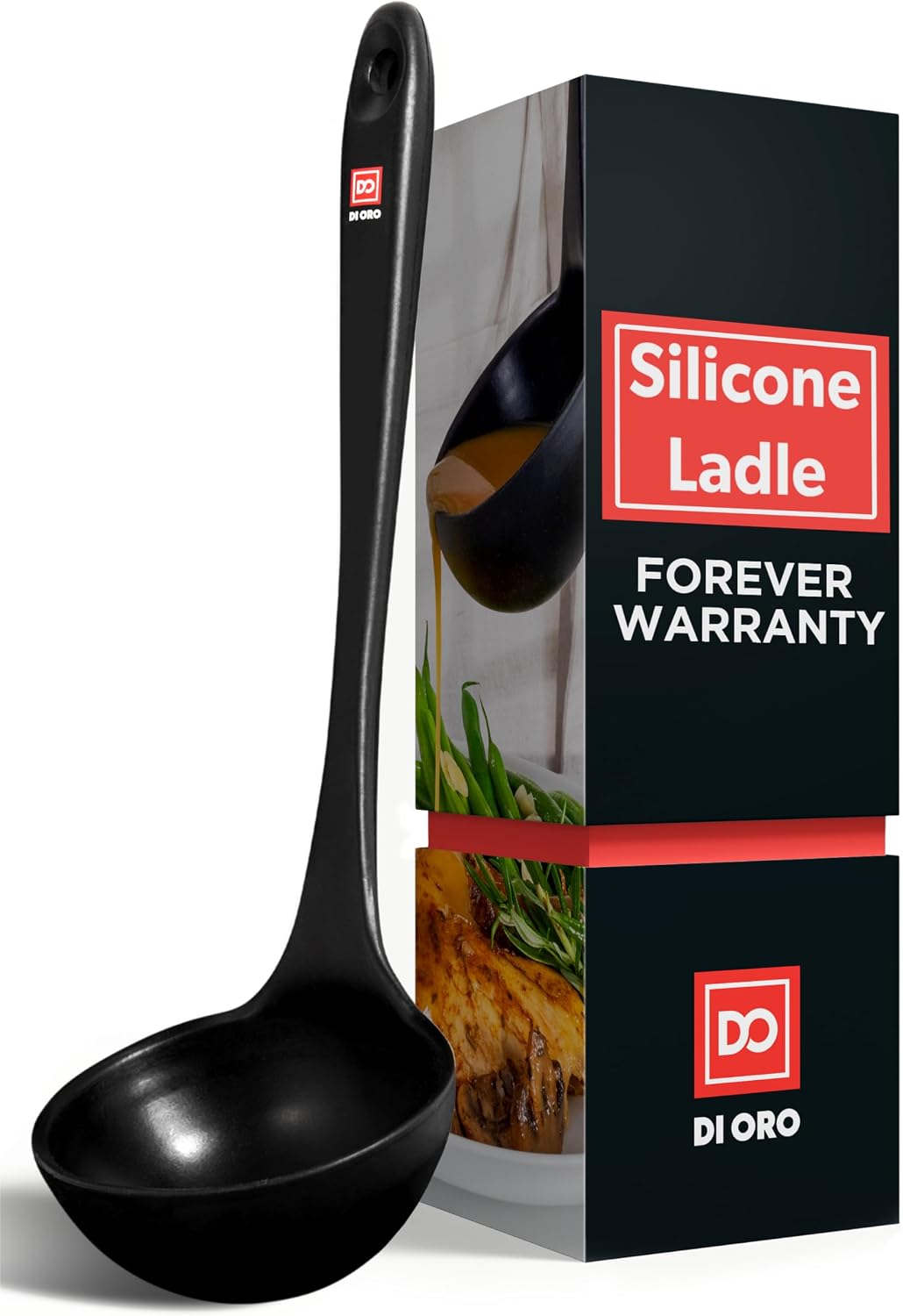 DI ORO Silicone Ladle - Soup & Serving, 600F Heat Resistant, Black