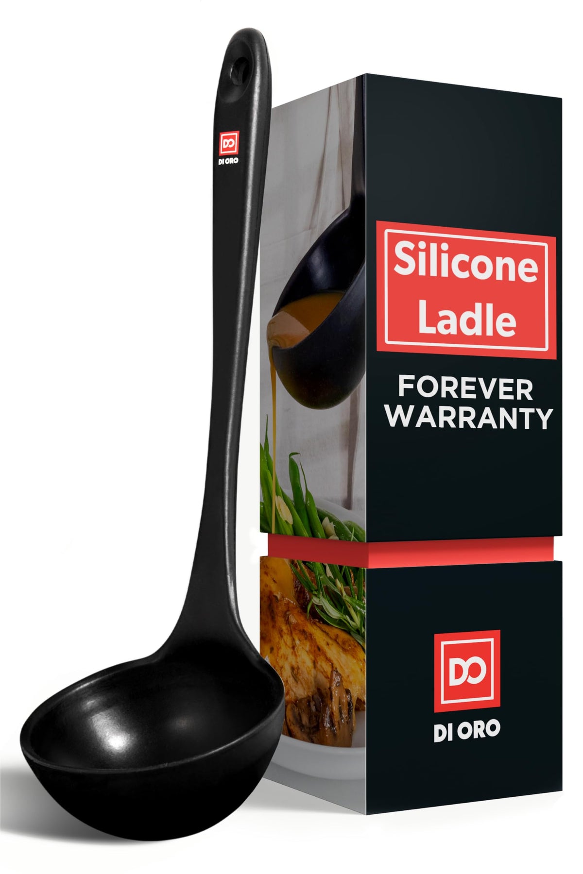 DI ORO Silicone Ladle - Soup & Serving, 600F Heat Resistant, Black
