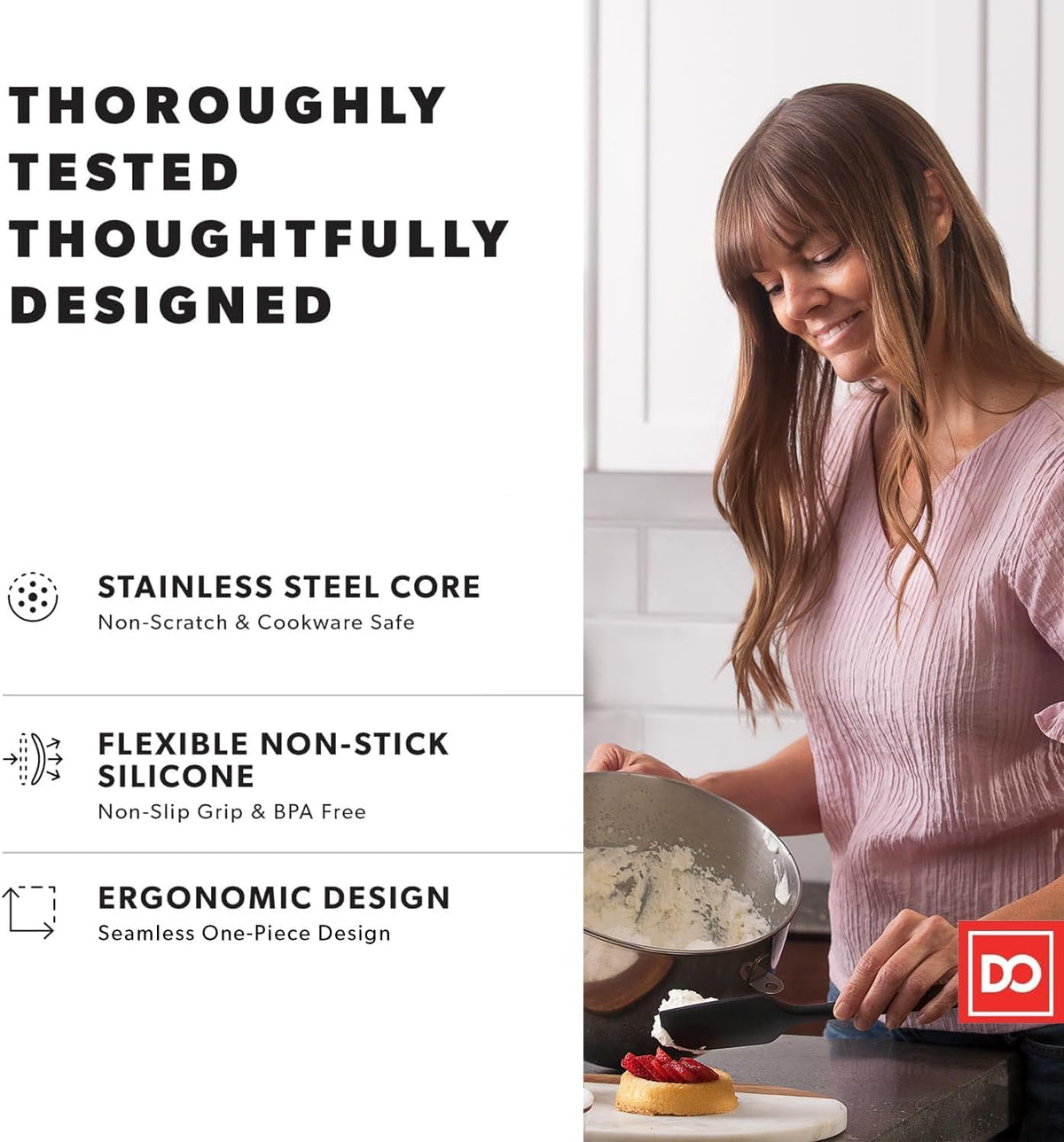 DI ORO Silicone Spatula Set - 600F Heat Resistant, 3-Pc Black