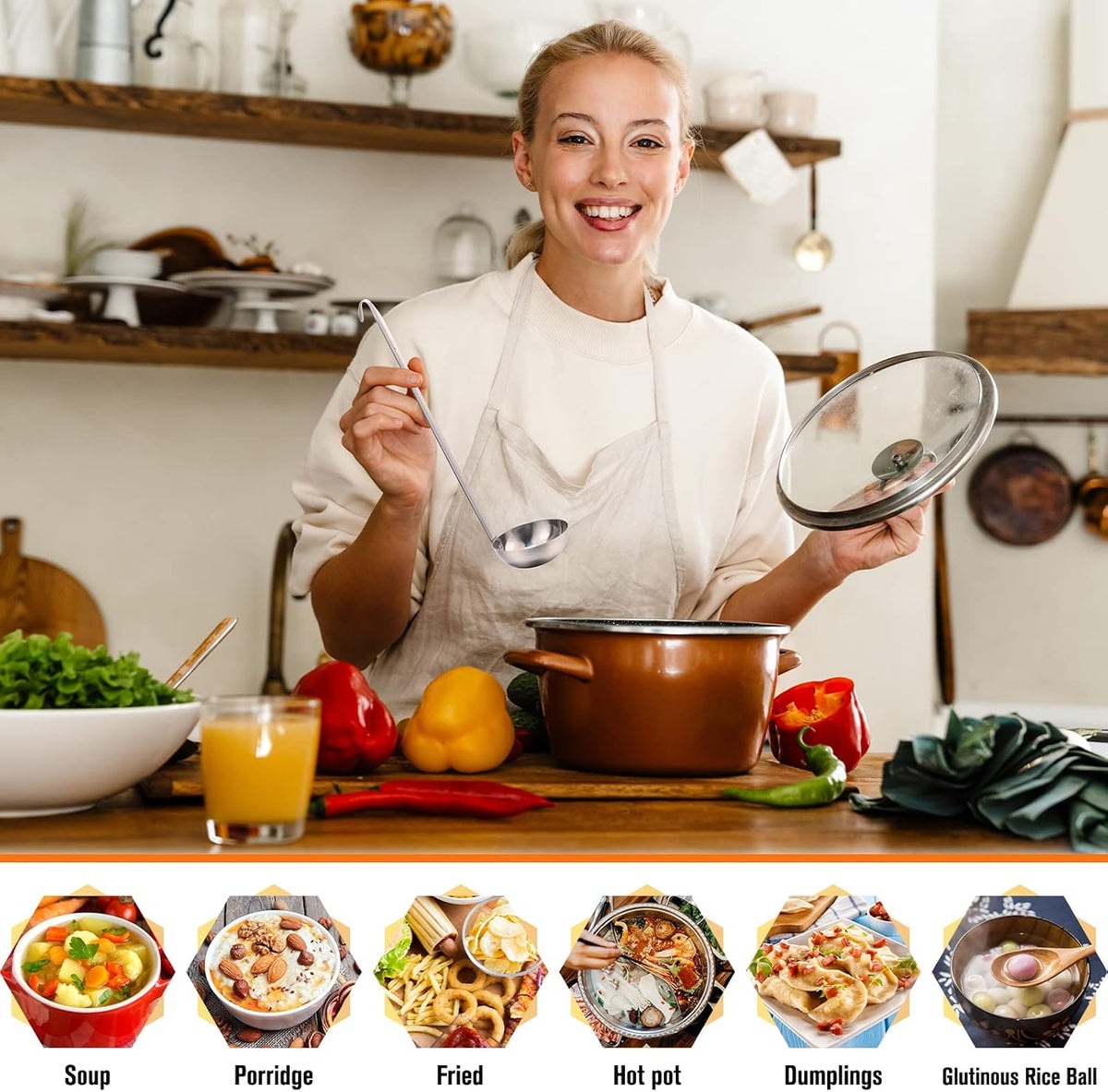 Cunhill 5 Pcs Soup Ladles Stainless Steel Serving Ladle Long Handle, 4 oz